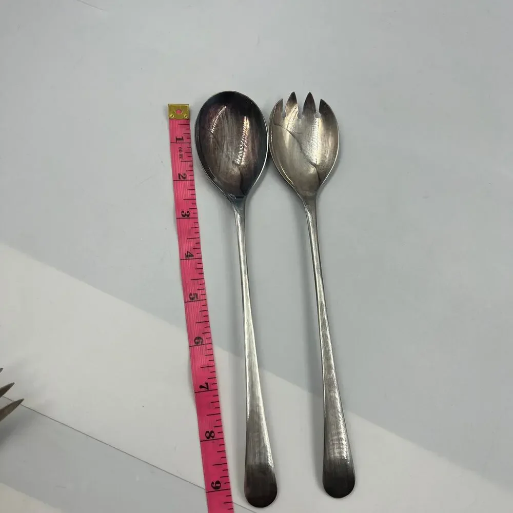 Vintage‎ Set Flatware Salad Servers Spoon & Fork Long Handles Minimalist Design